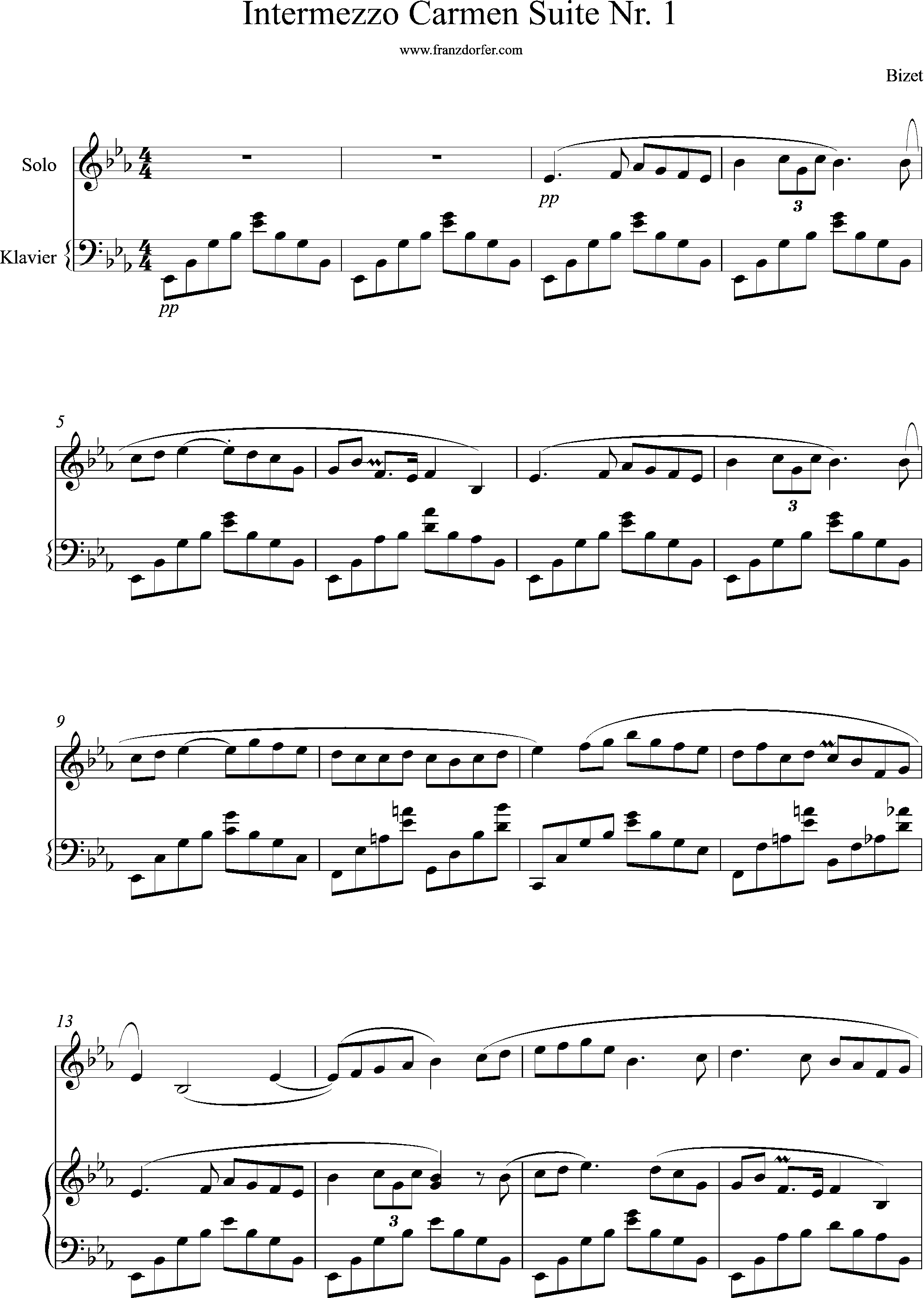 Piano Sheetmusic- Intermezzo from "Carmen" - Bizet